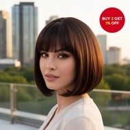 Women's Synthetic Brown Bob Cut Wig:  Rambut Palsu Bob Coklat Sintetik untuk Wanita