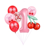 7pcs Cherry Themed Number Balloon Set For Girls' Cherry Birthday Party Balloon Decoration Supplies