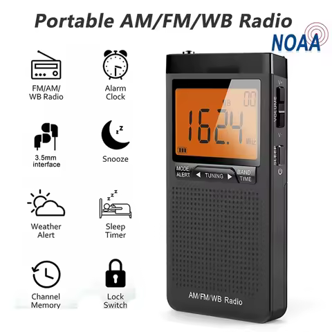 Mini Portable AM FM NOAA Radio Weather Radio Mini Pocket Radio Excellent Reception Large LCD Screen 