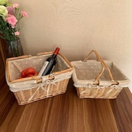 Wicker Storage Basket Woven Picnic Basket Kitchen Bread Organizer Food Container Sundries Organizer Handemade with Handle