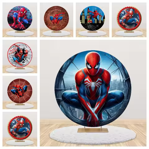 Red Superhero Spider Man Iron Man Circular Background Set Children's Birthday Party Circular Banner 