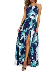 Women 2024 Summer Maxi Dress Casual Floral Halter Neck Beach Hawaiian Outfits Wedding Guest Dress