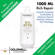 Goldwell Dual Senses Rich Repair Conditioner 1000ml - Daily Treatment For Dry Damaged Hair • Restore Reconstruct Hair Structure • Added Colour Protection