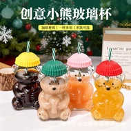 Starbucks Bear Glass High-value Water Cup Cute Cartoon Milk Drink Straw Cup yyyy6.14