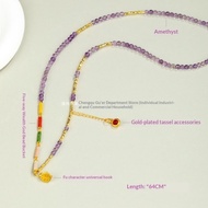 Amethyst Handmade Original Pendant with Chain Burnt Blue Butterfly Accessories Niche Design High-End