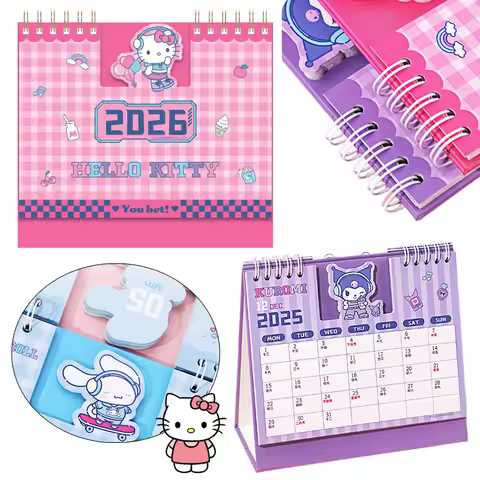 2026 Hello Kitty Desk Calendar Cartoon Coil Calendar with Memo Notes Tabletop Flip Schedule Desktop 