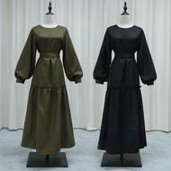 Jubah Muslimah Jubah Long Dress Round Neck Frenulum Solid Color Korean Style Elegant Abaya