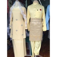 [size 36-50] Baju Kurung Moden Amira Kuning Lembut Soft Yellow - Set couple Sedondon Nikah Pengantin