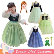 Frozen Princess Anna Dress For Kids Girl Long Sleeve Dark Blue Green Gown For Kids Halloween Christmas Baby Outfits Set