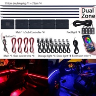 Universal 18 in 1 Dual Zone 64 Color Car Ambient Lighting Kit RGB LED Strip Light Acrylic Interior A