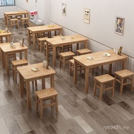 Table Storefront Solid Wood Dining Cafeteria Table Chair Breakfast Snack Bar Rectangular Fast Food C
