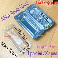 Isi50 Mika Sosis Kecil PET Food Grade Tebal Tray Mika Tempat Sosis Kecil Hotdog Corndog Sate Jagung