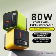 65W GaN Fast Charger 3-Port Foldable Plug with Retractable C Cable for Apple Android Devices Tablet 