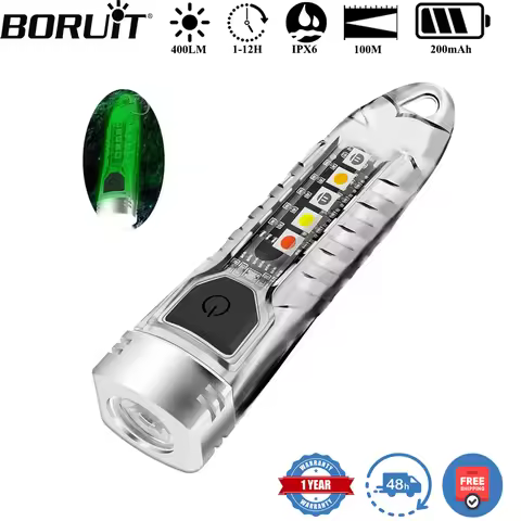 BORUiT V1 400LM EDC UV LED Keychain Flashlight Type-C Rechargeable 200mAH Work Light Torch Waterproo