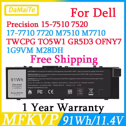 MFKVP 91Wh Laptop Battery For Dell Precision 7510 7520 7710 7720 M7710 M7510 TWCPG T05W1 1G9VM GR5D3