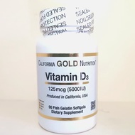 California Gold Nutrition Asli Vitamin D3 5000 IU isi 90 / 360 Fish Gelatin Softgels