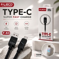 Super Fast Data Cable FLECO F-63 6A Led 100W USB To MICRO Type-C Fast Charging Cable F63