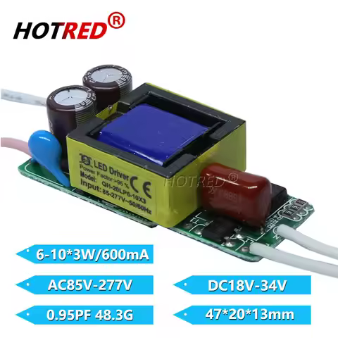 10pcs 6-10x3w Constant Current Led Driver, 85-277V 600ma 6x3w 8x3w 9x3w 10x3w 20W Power Supply For L
