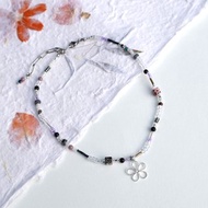 GLASS BEADS flower black silver lavender choker necklace