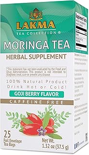 Lakma Wellness Moringa Oleifera Tea With Goji Berry Flavor - 25 Tea Bags (Caffeine Free, Gmo Free, G