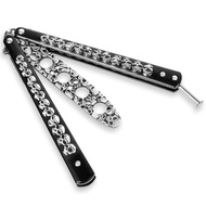 MORDEN MS Practice Finger Trainer Tool, Cool Skull Steel Metal Folding Balisong Tool with Latch for 