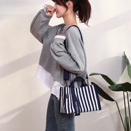 Korean Version Canvas Bag ins Style Diagonal Tote Bag Square Small Square Bag Square Striped Women's