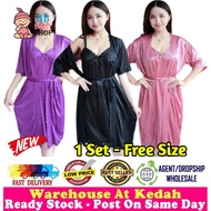 Female Satin Nightdress (OuterCloth + Dress) Women Sleepdress Nightgown Nightwear Sleeveless Sleepwe