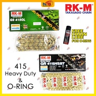 RKM Motorcycle Chain 415 Rantai High Quality and O-Ring Seal RK-M (FOC Chain Lube)