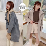 [HARPER] Lapel Amber Button Woolen Coat With Detachable Knitted Hat 2 Colors | [JTE75902H]
