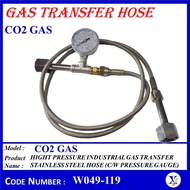 W049-119 MIG (CO2) HIGH PRESSURE INDUSTRIAL GAS TRANSFER STAINLESS STEEL HOSE C/W PRESSURE GAUGE