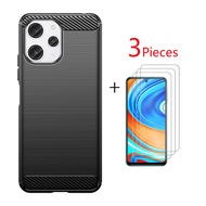 [3 Pieces Tempered Glass] LANLIN For Redmi 12 Redmi 12C Phone Case - Carbon Fiber Silicone Brushed C