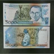 Brazil 5000 Cinco Mil Cruzados Overprint 5 Cruzados Novos