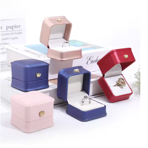 Crown Waist Collection PU Jewelry Box, Ring Box, Rounded Ear Studs, Earrings, Packaging Box, In Stoc