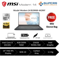 MSI Modern 14 B10MW-442MY (9S7-14D114-442) Laptop (Intel Core i3 10110U, 4gb ram, 256gb ssd, Intel G