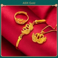 [3 in 1 set] ASIX GOLD 916 Gold Necklace Bracelet Ring Swan Jewelry Set