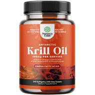 Antarctic Krill Oil 500mg Softgels - Omega 3 Krill Oil Supplement with EPA DHA & Astaxanthin for Bra