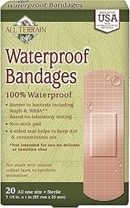 All Terrain Waterproof Strong Strip Bandages, 100% Sterile, Adhesive, Latex-Free, Non-Stick Pads, 1.