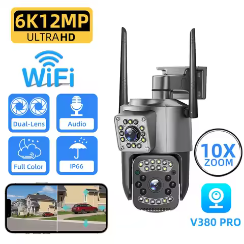 Outdoor Wireless Camera Dual Lens 12MP Human Detection Night Vision IP Security Protection CCTV Came