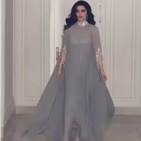 Women Long Loose Maxi Dress New Chiffon Sequin Stitching Half Turtleneck Casual Large Swing Dress