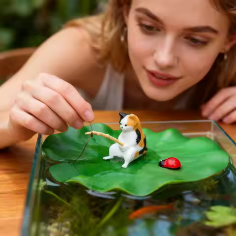 Lily Pad Fishing Cat Creative Aquarium Decoration Aquarium Accessories Fish Tank Accessories Aquariu