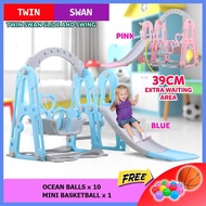 HOBBY TREE (HT150) Twin Swan Home Indoor 3 in 1 Swing and Slide For Kids Mini Playground Set with Ba