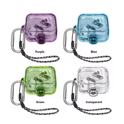 PC Protective Cover Clear Candy Color Wireless Headphones Cover With Lanyard Hook Waterproof Fall-pr