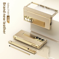 เคสหนังแท้สำหรับ Samsung Galaxy Z Fold 6 5 4 3เคสป้องกันบานพับ2อันสำหรับ Z Fold4 Fold5 Fold6เคสพร้อม