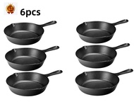 16ซม ชุด 6 ชิ้นกระทะหล่อเหล็กขนาดเล็กกระทะทอด Kitchen Frying Cast Iron Skillet Pans Nonstick Cookware 6Set สามารถใช้ได้กับเตาทุกประเภท