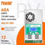 PowMr 100% Mppt 60A Solar Charge Controller and Discharge Controller 12v-48v Auto 190vdc lcd fan wit