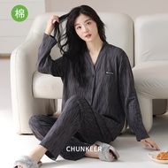 Spring Autumn Pure Cotton Pajamas Set Women Cotton Cotton Women's Homewear Long-Sleeved Cardigan Paj