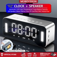 Mirror Alarm Clock with Bluetooth Speaker Phone Holder LED Screen TF SD Memory Card Slot Portable for Home Bedroom