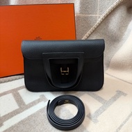 愛馬仕 Hermès HALZAN 25  黑色 金釦