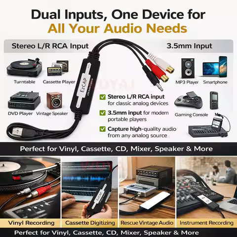 EZCAP USB Audio Capture Cassette To CD/MP3 Converter MP3 WMA WAVE Recorder Edit Audio to Digital RCA