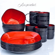 MERAH 12PCS UNIQUE BLACK RED RAMEN SQUARE PLATES LUXURY HEAT RESISTANT PLASTIC PLATE